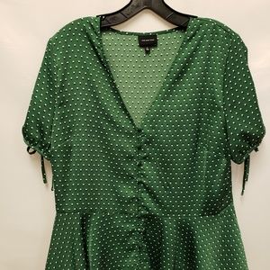 Green Polka Dots Top Who What Wear Size L